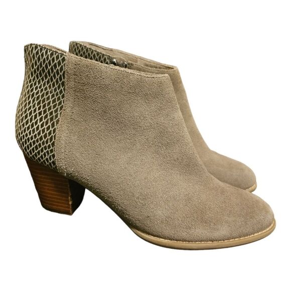 VIONIC Bromley Taupe Ankle Boots Suede Embossed Snakeskin - Size 10 - Picture 1 of 9
